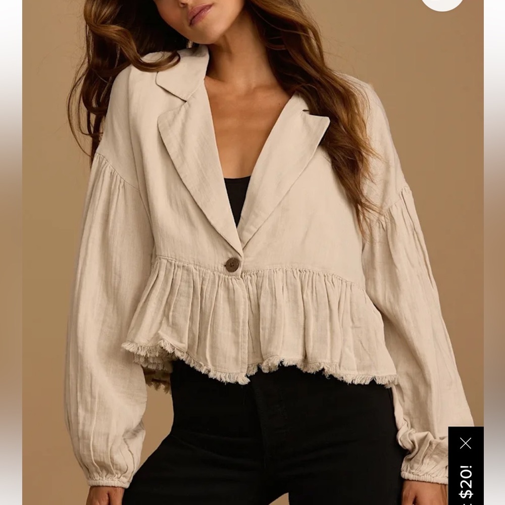 Free People Lyra Beige tiered bed jacket Blazer